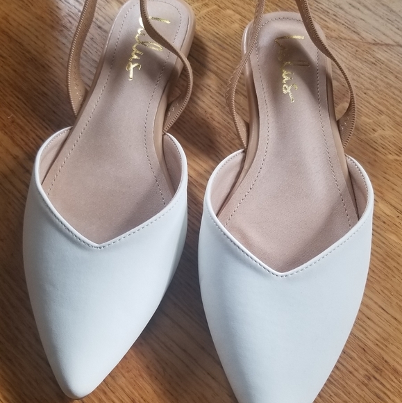 Like New Lulus Mae White and Nude Pointed-Toe Slingback Flats- Size 8.5 - Picture 4 of 4